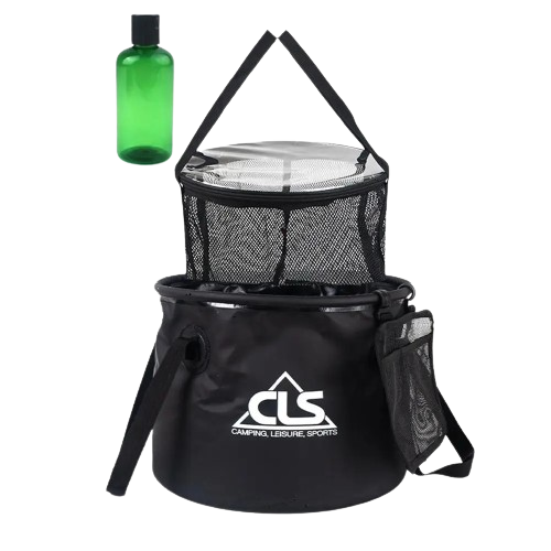 30L Collapsible Camp Sink | Folding Fishing Bucket with Drain Basket