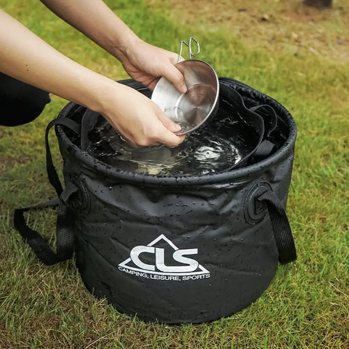 30L Collapsible Camp Sink | Folding Fishing Bucket with Drain Basket