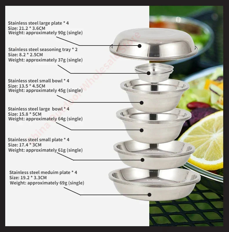 22-Piece Stainless Steel Camping Dinnerware Set | Camp Cooking Tableware Kit