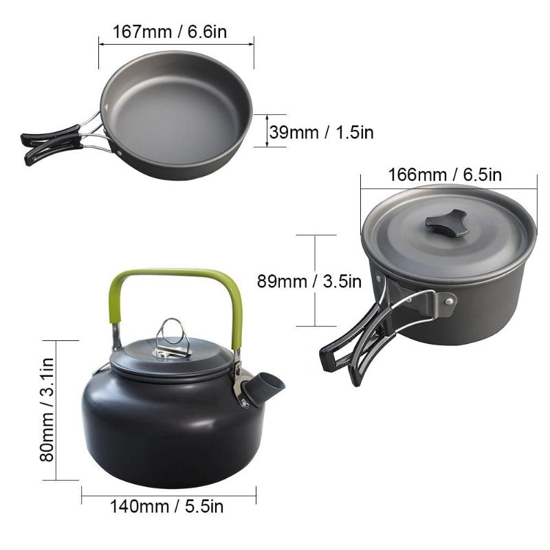 Camping Cookware Set | 2-3 Person Pot, Pan & Kettle Kit