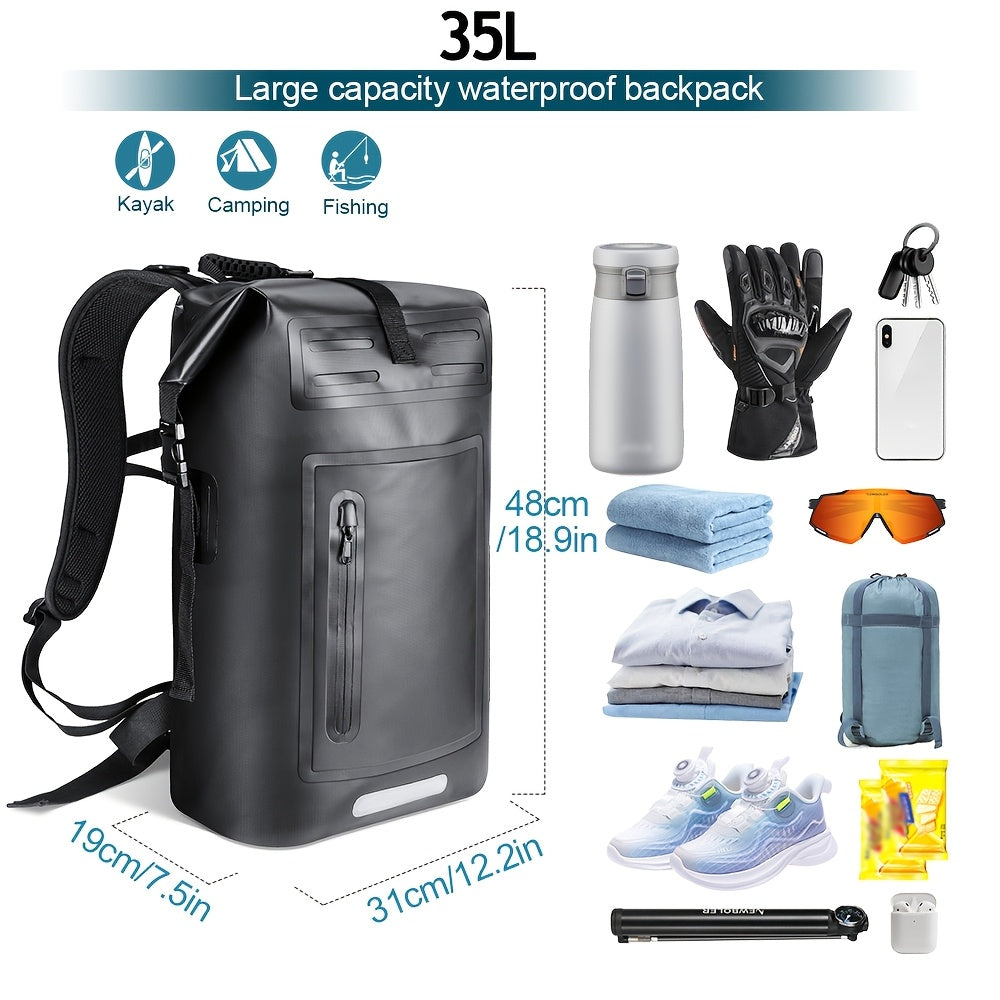 35L Waterproof Dry Bag Backpack | Roll-Top Camping & Kayak Backpack